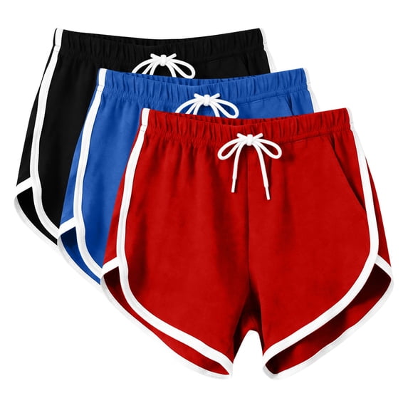3PC Womens Casual Dolphin Shorts Plus Size Drawstring Elastic Waist Solid Color Comfy Home Workout Yoga Lounge Shorts S-3XL