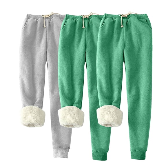 3PC Womens Sweatpants Winter Warm Up Wide Leg Solid Color Drawstring Elastic Waist Casual Loose Athletic Yoga Pants with Pockets,Green 4,2XL