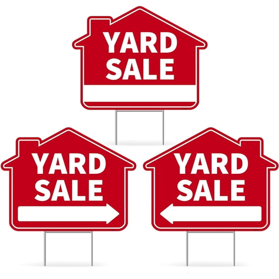 3PC Yard Sale Yard Sign with Stake, 17 Inches by 13 Inches - Double Sided Signs - Corrugated Plastic