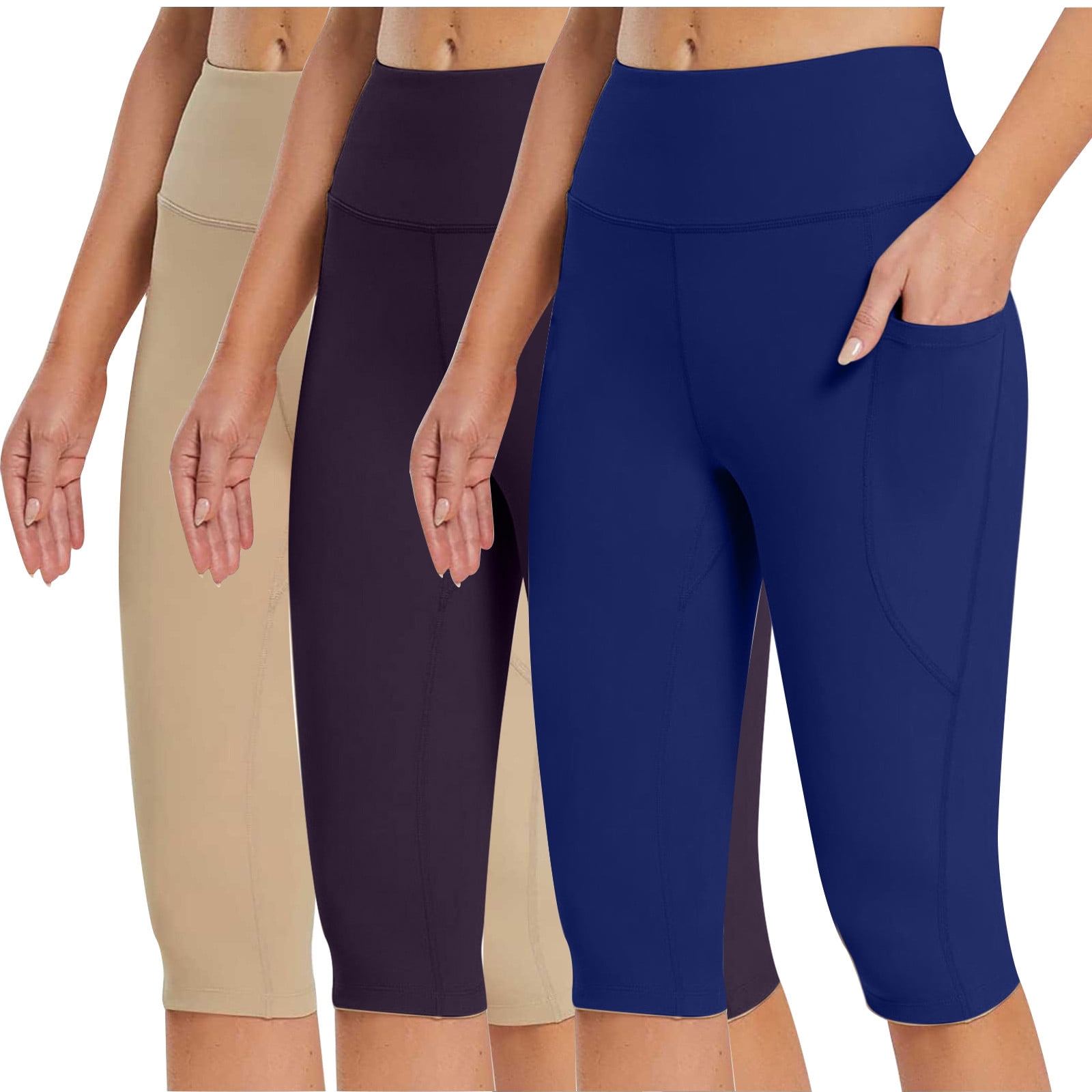 Buy BALEAF Women's Knee Length Cotton Capri Leggings with Pockets, High  Waisted Casual Summer Yoga Workout Exercise Pants, Dark Blue, XL at  Amazon.in
