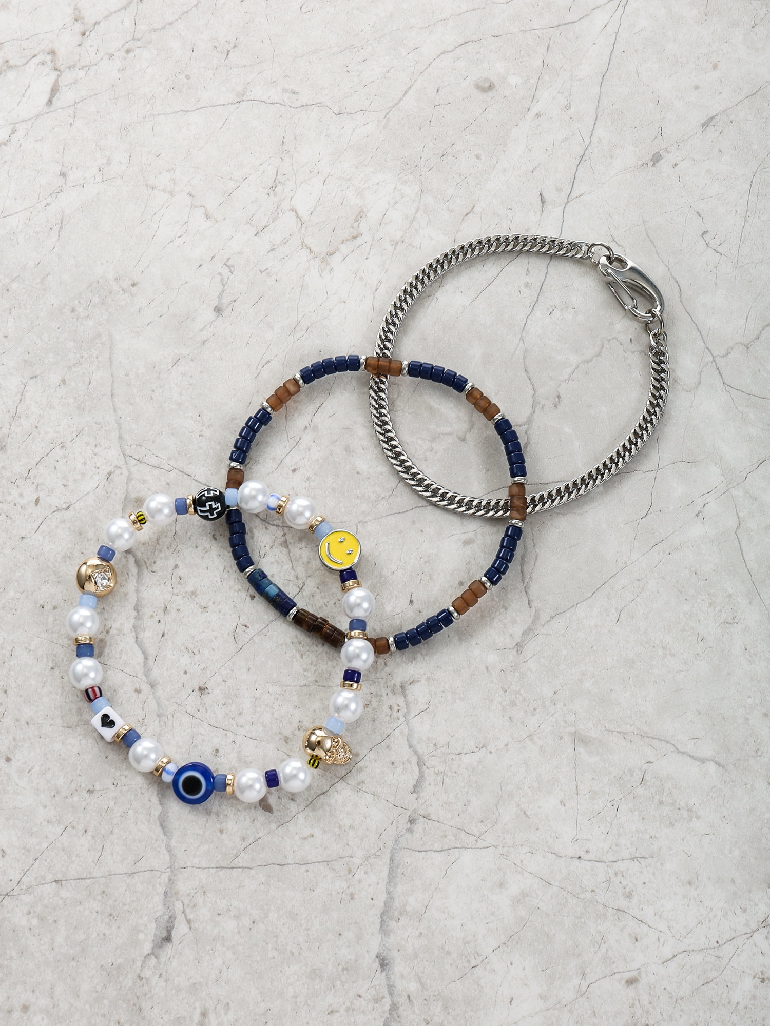 No Boundaries Men's Beaded Bracelet, Multicolor, 3 Pack