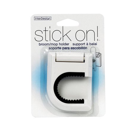 3PC iDesign Stick On White Plastic Broom/Mop Holder