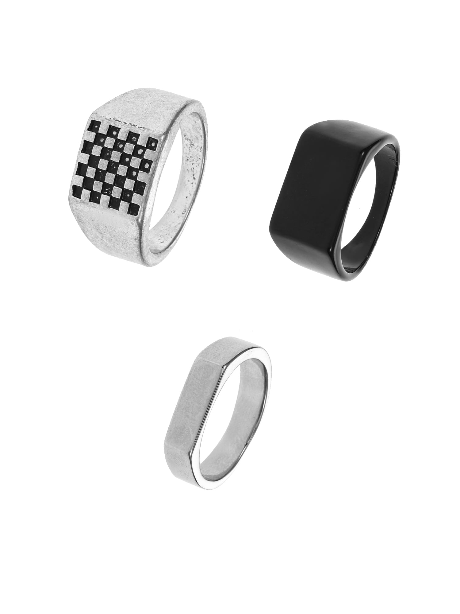 Men's Rings, Silver and Black, 3 Pack