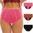 thumbnail image 1 of 3PC womens Mid-waisted Briefs Panties Lightweight Underwear Solid Color Women's Underwear Breathable Seamless No Show Panties Briefs Soft Stretch Bikini Underwears Period Underwear for Women, 1 of 9