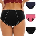 thumbnail image 1 of 3PC womens Mid-waisted Briefs Panties Lightweight Underwear Solid Color Women's Underwear Breathable Seamless No Show Panties Briefs Soft Stretch Bikini Underwears Period Underwear for Women, 1 of 9