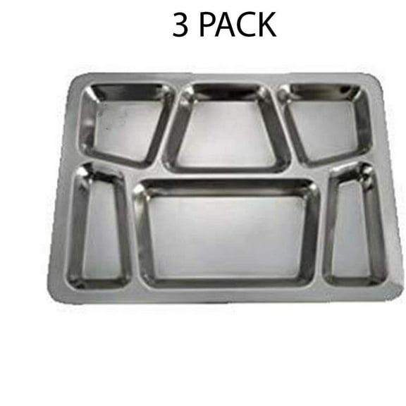 3PCK - 15 1/2" x 11 1/2" Stainless Steel Rectangular 6 Comp Tray with Trapezoid