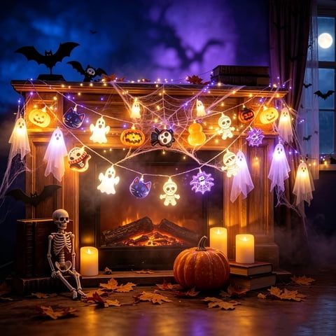 3PCS 10FT 20 LED Halloween String Lights, 3M Battery-Operated Halloween Decorative Lights with Ghost, Pumpkin, Mummy, Spider & Pirate Skull, Indoor Outdoor Party Decor