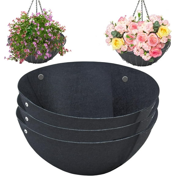 3PCS 12/14/16 Inch Round Hanging Basket Liners Fabric Hanging Plant Liners Non-Woven Planter Liners Black Felt Liners Replacement Inserts for Hanging Baskets Outdoor Plants - Avoid Bird Nesting