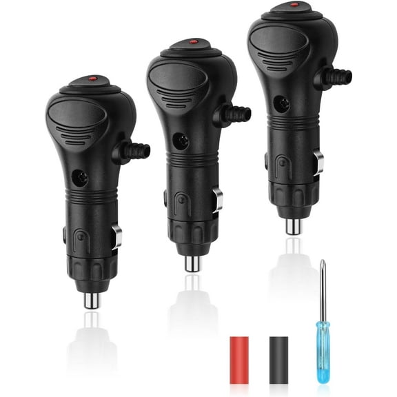 3PCS 12V Cigarette Lighter Plug Repair Replacement Plug with On/Off Switch,Universal Car Cigarette Lighter, Built-in 10A Fuse, LED Indicator, Universal Car Cigarette Lighter Power Adapter