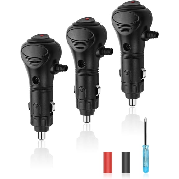 3PCS 12V Cigarette Lighter Plug Repair Replacement Plug with On/Off Switch,Universal Car Cigarette Lighter, Built-in 10A Fuse, LED Indicator, Universal Car Cigarette Lighter Power Adapter