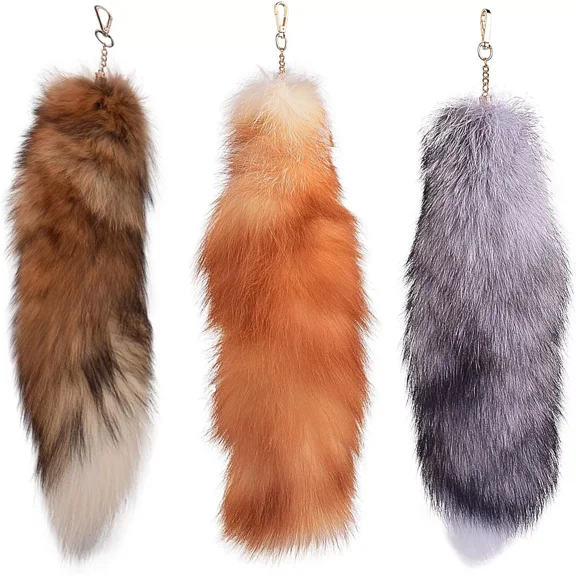 3PCS 15.8 Inch Soft Fluffy Therian Fox Tail Keychain for Bags & Backpacks