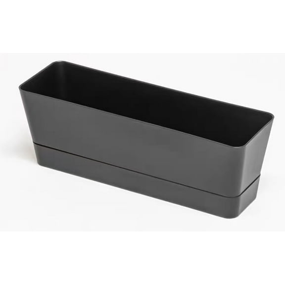 3PCS 16x3.8 Inch Window Boxes Planters, Black Rectangle Planters Box with Drainage Holes and Trays, Herb Succulents Flowers Plastic Pot for Windowsill, Garden, Balcony, Indoor, Outdoor Decor