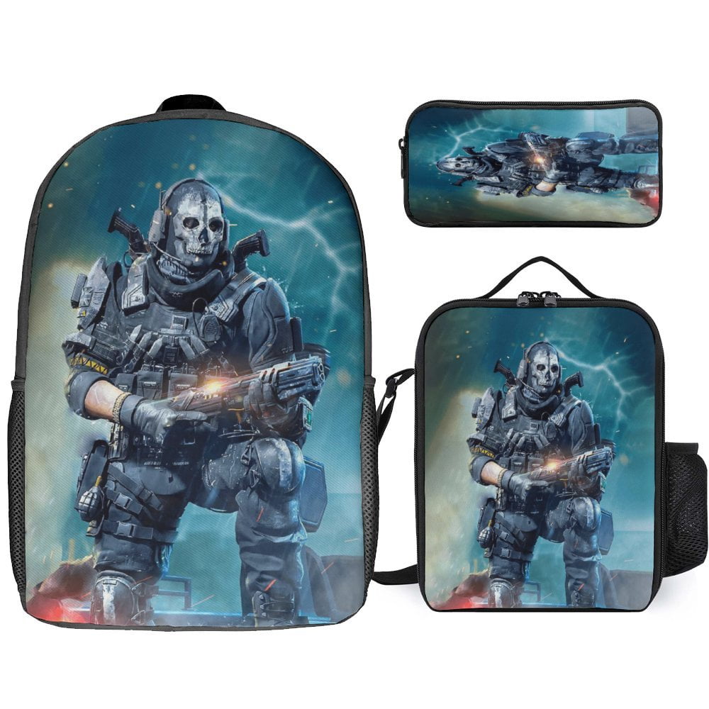 3PCS 17 Inch Call Of Duty Backpack with Lunch Box Lightweight Travel Backpack Laptop