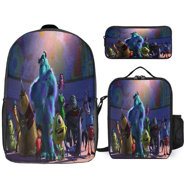 3PCS 17in Monster Inc Backpack 3pcs Anime Travel Backpack Set Boys