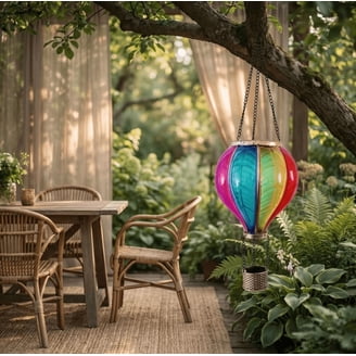 TERESA'S COLLECTIONS Hot Air Balloon Solar Lantern – Flickering Flame, Hanging Garden Decor For Yard, Patio, Porch, Lawn & Tree