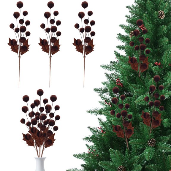 3PCS 21.5 Inch Christmas Tree Picks Velvet Christmas Ornaments Spheres Ball Pick Velvet Xmas Tree Branches Hanging Decoration Wreath Home Office Party Ornament