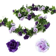 3PCS 23.7FT Artificial Purple Rose Flower Garland, Silk Hanging Floral Garland, Decorative Flower Vines for Room Decor Wedding Arch Flowers for Ceremony (Purple)