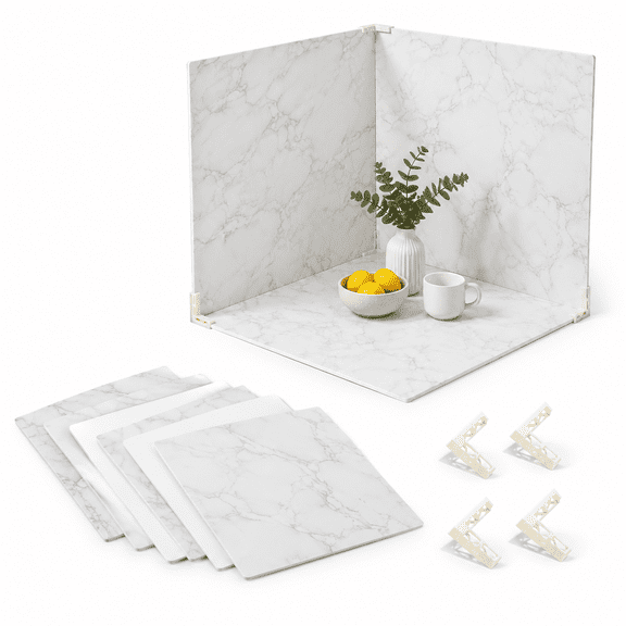3PCS 24x24 Inch Marble Photography Backdrop Kit with Brackets for Food and Product Photos