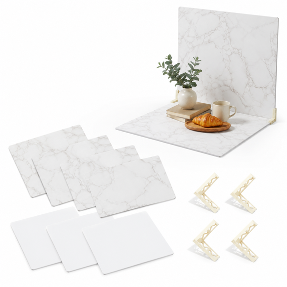 3PCS 24x24 Inch Marble Photography Backdrop Kit with Brackets for Food and Product Photos