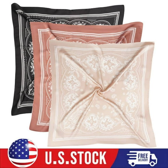 3PCS 27.5 Inches Silk Head Scarf for Women Men Vintage Bandanas Satin Hair Scarf