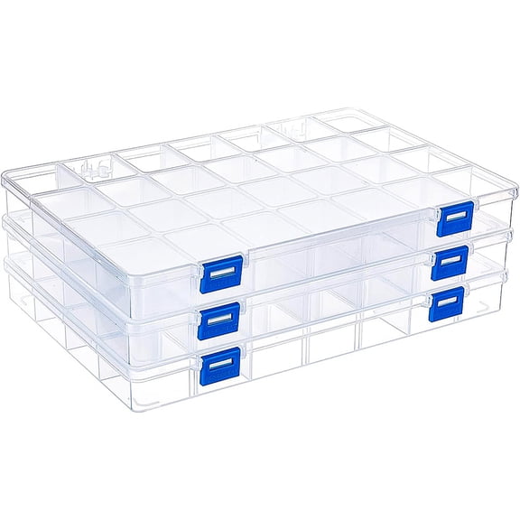 3PCS 28 Grids Plastic Storage Box Jewellery Box Compartment Organizer Earring Storage Containers Clear Plastic Bead Case(11.2x7.9x1.2Inch)DIY