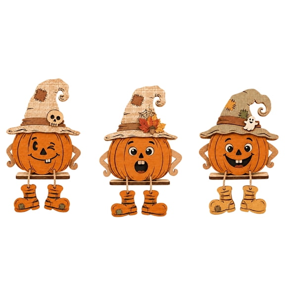 3PCS 2D Flat Halloween Pumpkin Tabletop Decor Set, Creative Fall Maple Leaf Pumpkin Signs for Shelf, Mantel, Window, Desk, Entryway, Bedroom, Living Room and Indoor Fall Decor