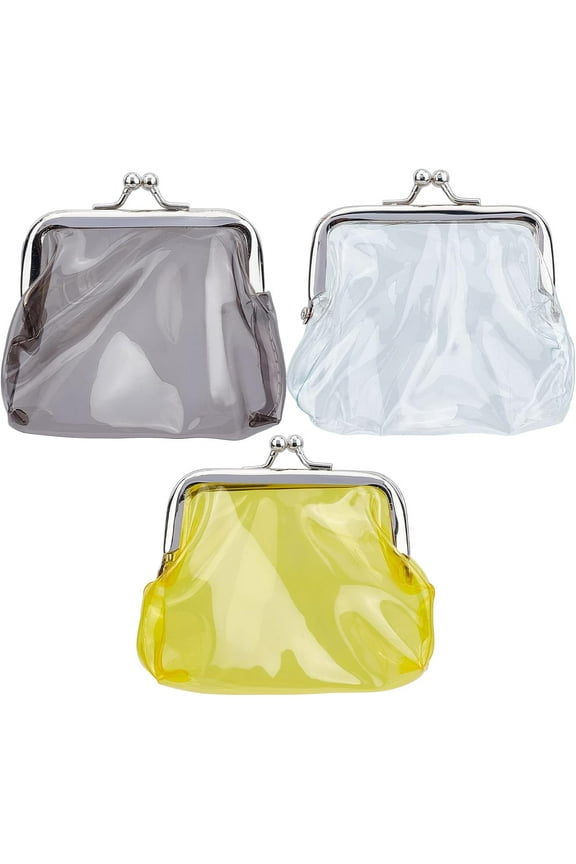 3PCS 3 Colors Clear Purses Transparent Change Purses Waterproof PVC Jelly Wallets Kiss Lock Pouches Card Holders for Women Credit Cards Cash Carrying Change Supplies