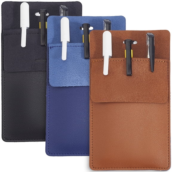 3PCS 3 Colors PU Leather Pocket Protector Pen Pouch Holder Durable Tool Organizer Multipurpose Heavy Duty Pencil Pocket Protector for Pointers Shirt Lab Coats Backpacks DIY