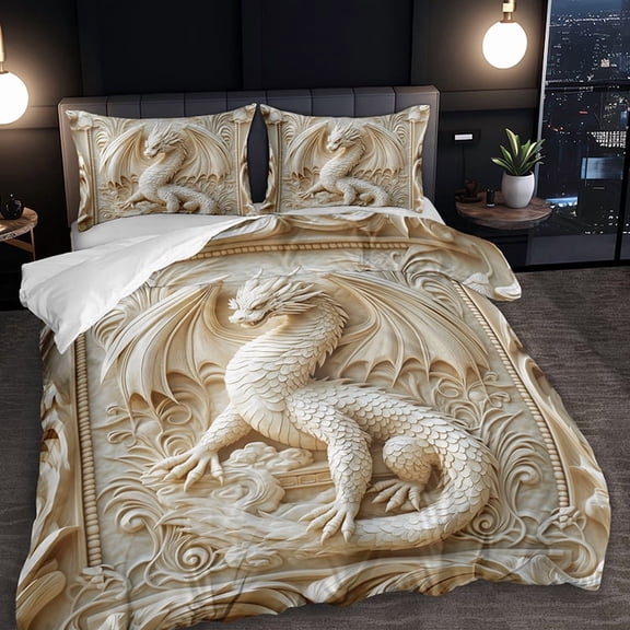 3PCS 3D Embossed Dragon Totem Duvet Cover Set, Ultra-Soft Breathable Bedding (1 Duvet Cover + 2 Pillowcases without Pillow covers) Perfect for fantasy lovers or anyone seeking a bold