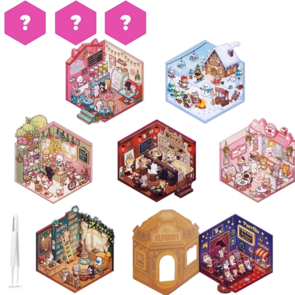 3PCS 3D Fun Mini House Sticker Scenes With Tweezer Scene Stickers Kawaii Kitty Mini World Scene Stickers DIY Hexagon House Kit Random Shipped For Adults Teens Stress Relief Pastime