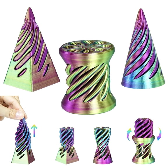3D Printed Spiral Fidget Pyramid Pass Through Sculpture, Impossible Cone 3pcs Stress Relief