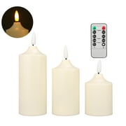 3PCS 3D Wick Flameless Flickering Candles Battery Operated with Remote Timer, Real Wax Pillar LED Votive Candles Warm Light for Party/Wedding/Home Decor
