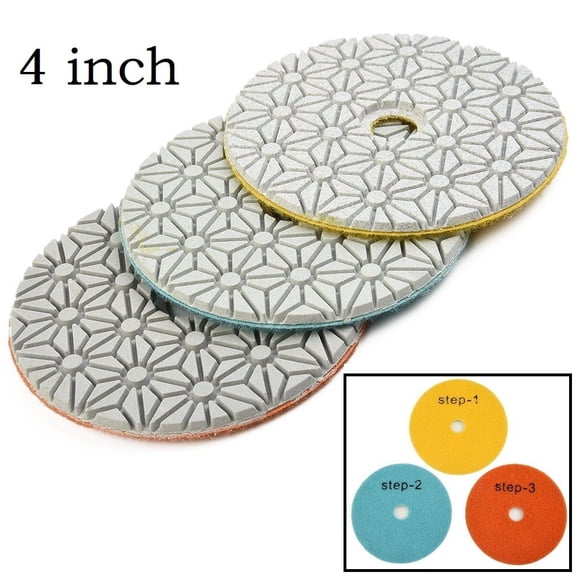 3PCS 4 Inch 100mm Dry/wet Diamond 3 Step Polishing for Pads Granite Polishing Tool