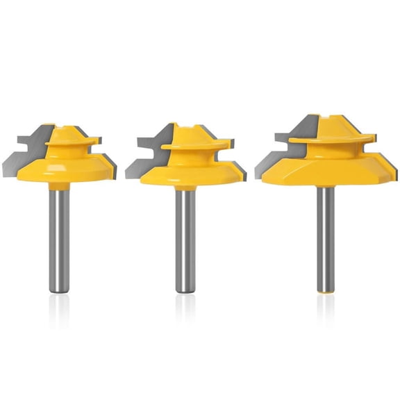 3PCS 45 Degree Lock Miter Router Bit Set 1/4 Inch 1/2 Inch 6mm 8mm 12mm Shank Tungsten Carbide Blades for Wood Slotting Tenoning Panel Joining
