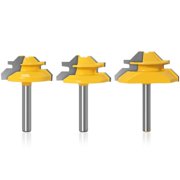 3PCS 45 Degree Lock Miter Router Bit Set 1/4 Inch 1/2 Inch 6mm 8mm 12mm Shank Tungsten Carbide Blades for Wood Slotting Tenoning Panel Joining