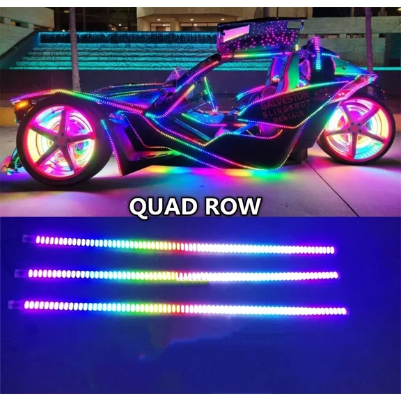 3PCS 4FT 1.2Meters LED Quad Row Strip CHASING Color For Slingshot 15.5" Wheel Lights Music APP+Remote