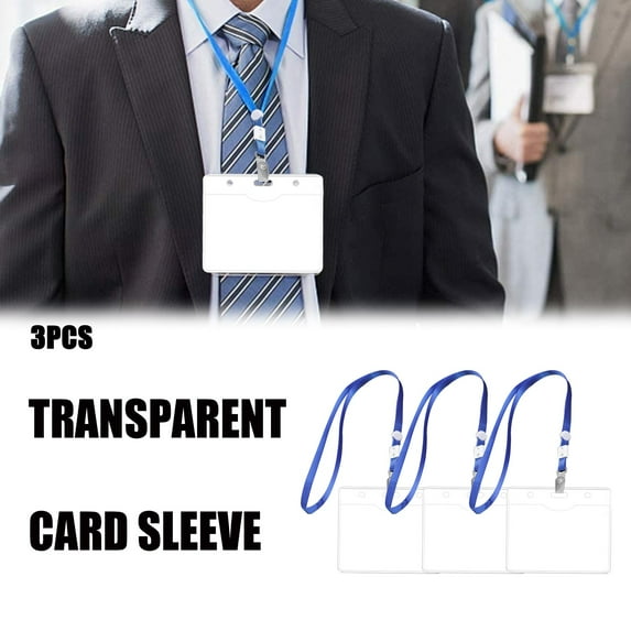 3PCS 4x3-inch Soft Plastic ID Card Holders with Breakaway Lanyards, Clear Landscape Name Badge Case for Work, Events, School, Conference & Office