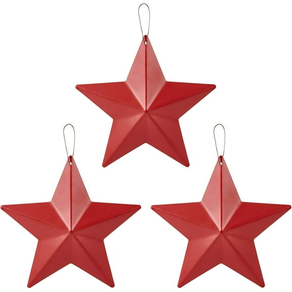 3PCS 5.3" Rustic Red Metal Barn Star Western Texas Stars Iron Pendant Wall Art Decoration Indoor Outdoor Hanging Tin Star Country Primitive Vintage Star Ornaments for Christmas 4th of July Red
