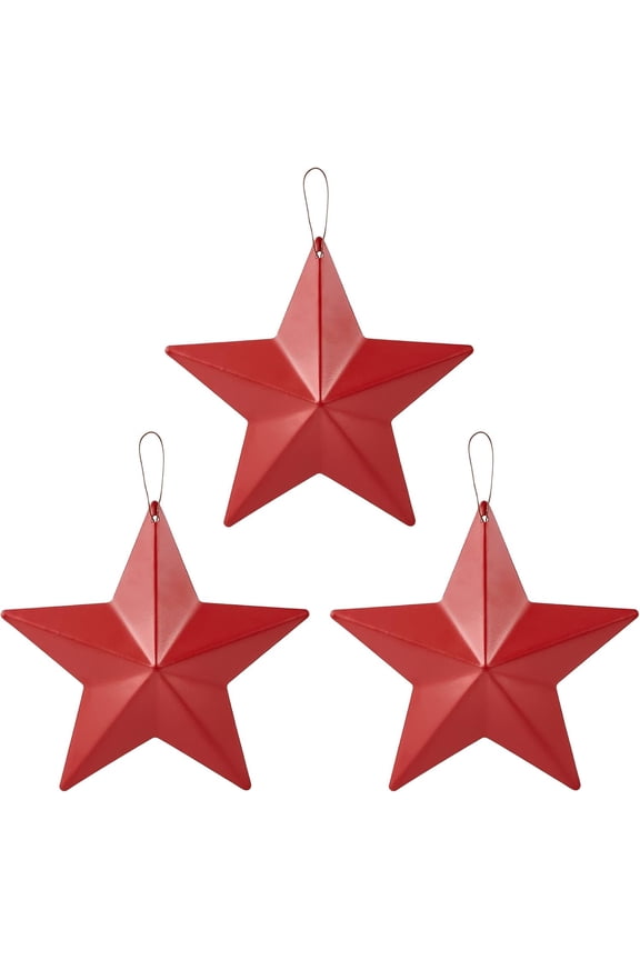 3PCS 5.3" Rustic Red Metal Barn Star Western Texas Stars Iron Pendant Wall Art Decoration Indoor Outdoor Hanging Tin Star Country Primitive Vintage Star Ornaments for Christmas 4th of July for DIY