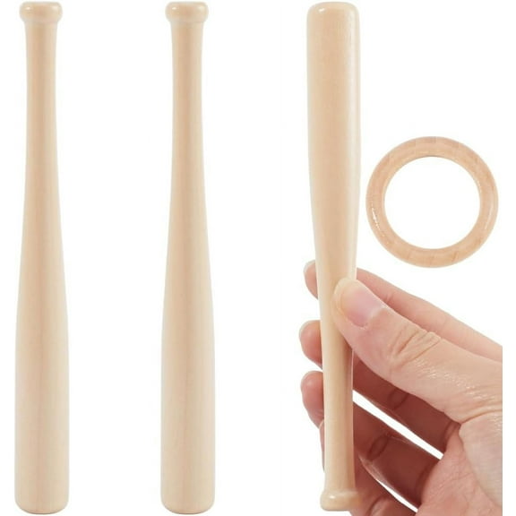 3PCS 6 Inch Baseball Bat 1PC Wooden Baseball Ring Unfinished Mini Baseball Bat Unpainted Wood Bats Creative Craft