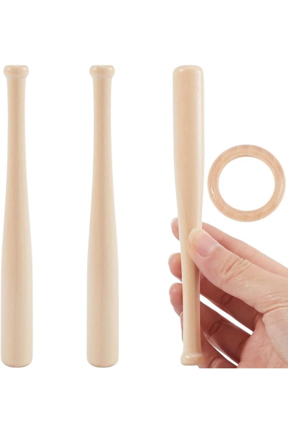 3PCS 6 Inch Baseball Bat 1PC Wooden Baseball Ring Unfinished Mini Baseball Bat Unpainted Wood Bats