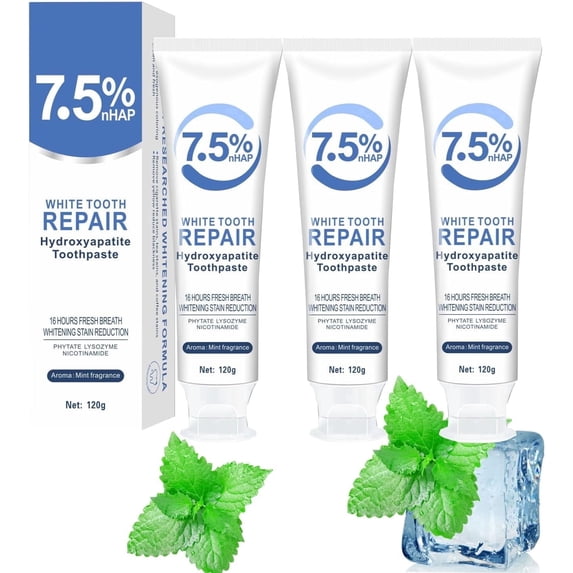 3PCS 7.5% Hydroxyapatite Toothpastes for Enamel Protection and Tooth Strengthening, Gentle Mint, Fresh Breath, Daily Use for Oral Health (Gentle Mint)