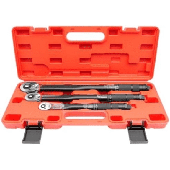 3PCS 72-Tooth Torque Wrench Set, 1/4" 5-25 N.m 3/8" 10-60 N.m 1/2" (20-200 N.m) Drive Retractable Flexible Quick-Release Locking Ratchet, 180 Flexible Head, Suitable for Tight Spaces