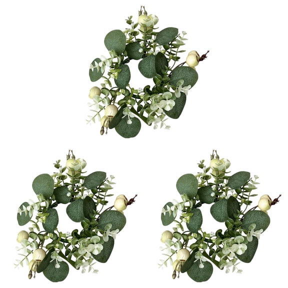 3PCS 9.84IN Eucalyptus Candle Ring Artificial Greenery Wreath for Pillar Candle Holder, Eucalyptus Leaves Farmhouse Decor for Dining Table Wedding Centerpiece Decorations
