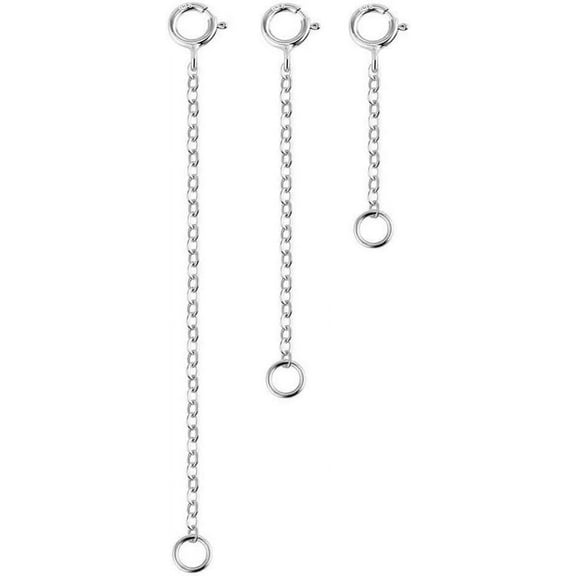 3PCS 925 Sterling Silver Necklace Bracelet Extenders Chain for Jewelry Making Supplies (Silver,3cm+5cm+8cm)