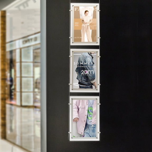 3PCS A3 Office Signage Hanging Poster Frame, Real Estate Window Hanging Led Backlit Picture Frame Display Sign Holder, for Exhibition/Advertising/Decoration, White