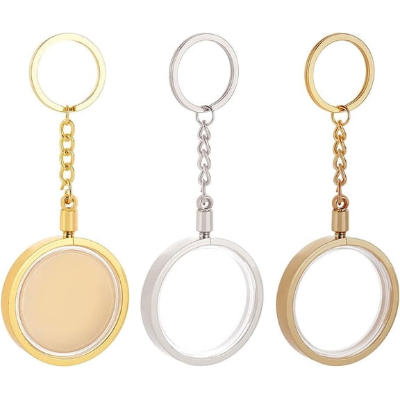 3PCS Acrylic Coin Keychain 1.6 inch Golden Bronze Platinum Blank Keyring Coin Holder Keychain with Alloy Ring Circular Coin Keychain Make Your Own Keyring Kit for Coin Collection for DIY