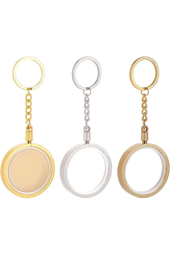 3PCS Acrylic Coin Keychain 1.6 inch Golden Bronze Platinum Blank Keyring Coin Holder Keychain with Alloy Ring Circular Coin Keychain Make Your Own Keyring Kit for Coin Collection