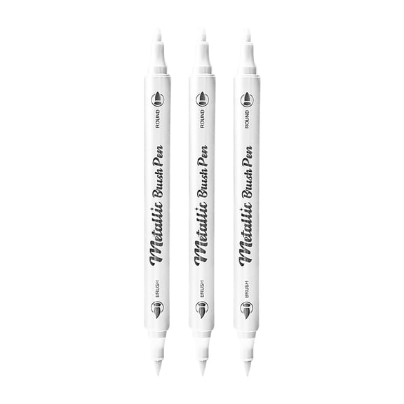 3PCS Acrylic Paint Markers - Paint Pens for Drawing, Brush + Fine Tips - For Fabric, Rock, Glass, Wood, DIY, Eggs - Art & Craft Supplies for Adults, Teens- Easter Basket Stuffers,White,6.7x1.2"