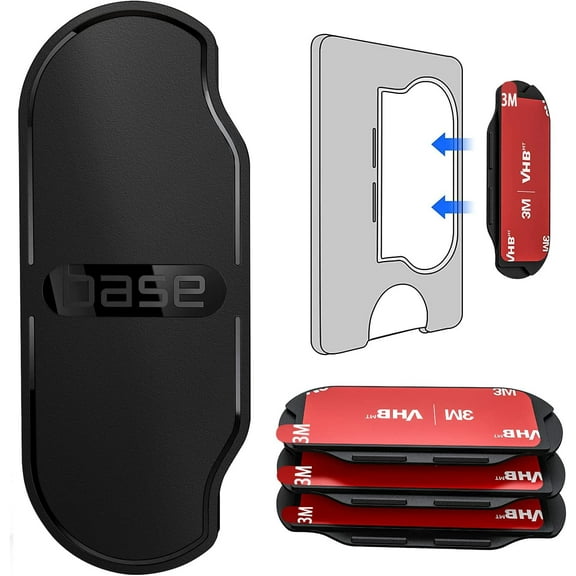 3PCS Adhesive Base for Pops Wallet+, Detachable Sticky Plastic Part Strips Replacement for Socket Wallet Plus & Wallet Case Back with Extra 3Pack 3M VHB Sticker Tapes, Sleeve Attachment Piece Black